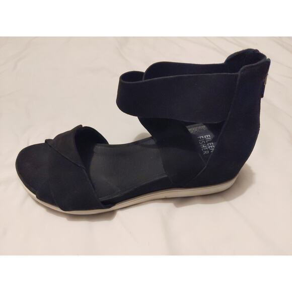 Eileen Fisher Women's 8.5 Black Sport Wedge Sandals Crossover Comfort NEW - Picture 3 of 11